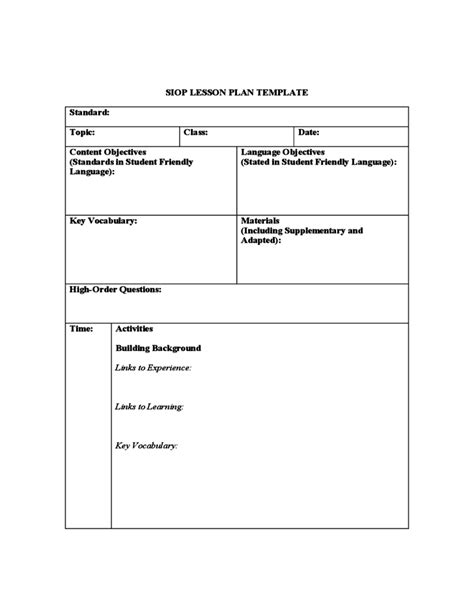 Image result for SIOP Lesson Plan Template 3 Example