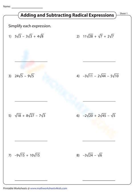 Image result for Adding and Subtracting Radical Expressions Worksheets