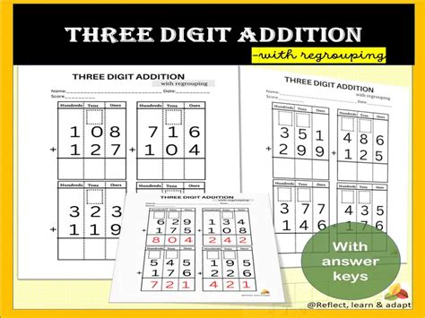 Image result for 3rd Grade Math Worksheets 3-Digit Addition
