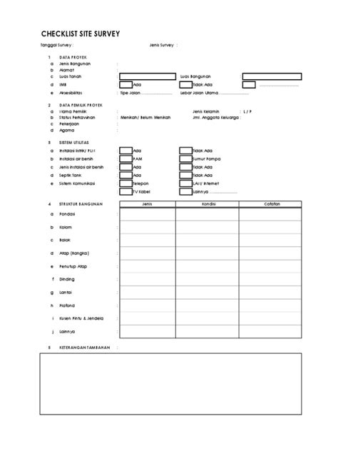 Image result for Survey Checklist Example