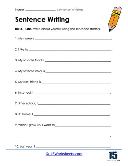 Toradh íomhá ar Sentence Writing Worksheet with Word Bank