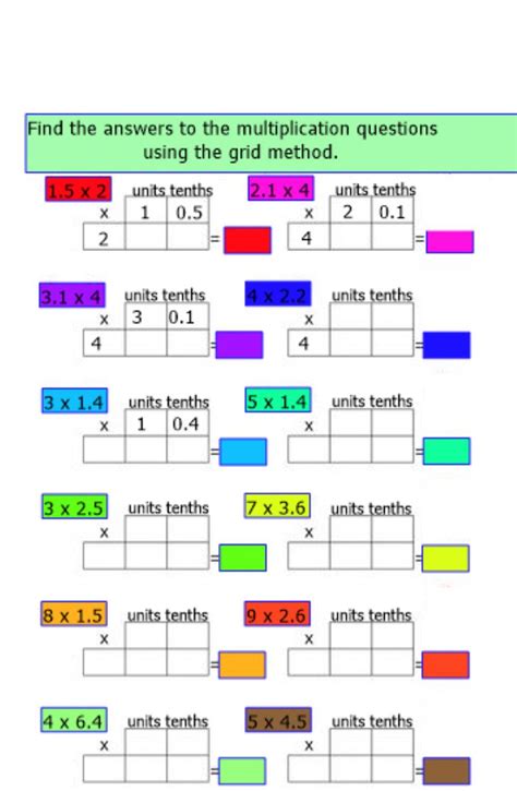 Image result for Multiplying Decimal Numbers by Whole Numbers Worksheet On Grid