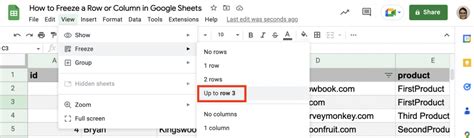 How to Freeze in Google Sheets に対する画像結果