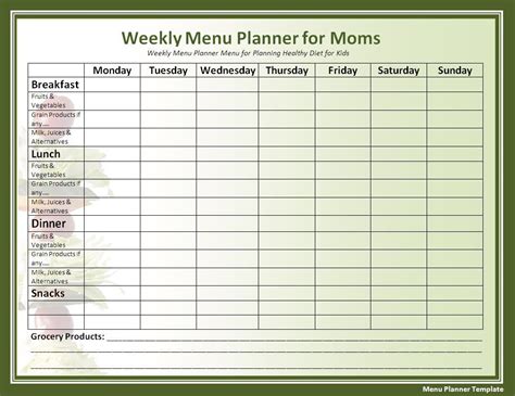 Image result for Printable Menu Planner Template