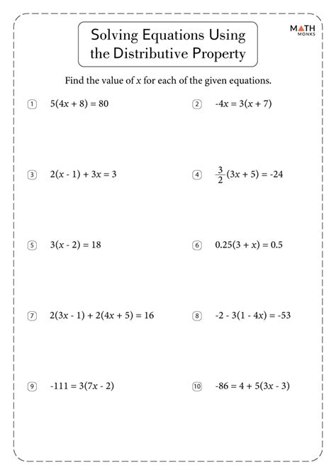 Toradh íomhá ar Worksheet Algebra Equations Distributive Property