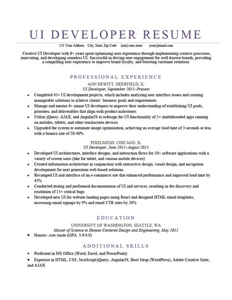 Front End UI Developer Resume に対する画像結果