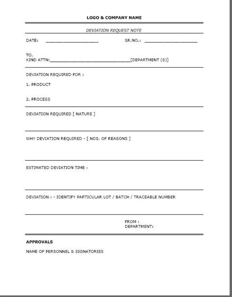 Image result for Deviation Note Format