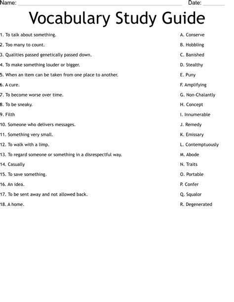 Image result for Vocabulary Study Worksheet