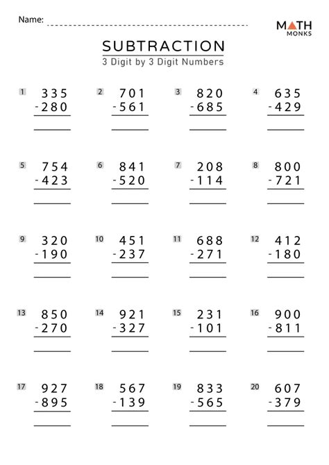 Image result for 3rd Grade Math Worksheets Subtraction
