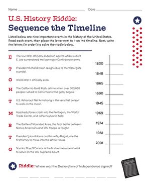 U.S. History Riddle: Sequence the Timeline | Worksheet - Worksheets Library
