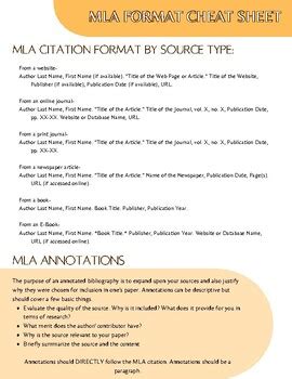 Image result for MLA Format Cheat Sheet PDF