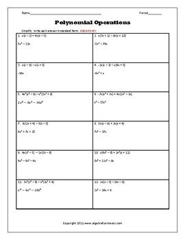 Toradh íomhá ar Operations of Polynomials Worksheet Activity