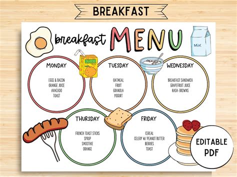 Image result for Breakfast Lunch/Dinner Printable Menu
