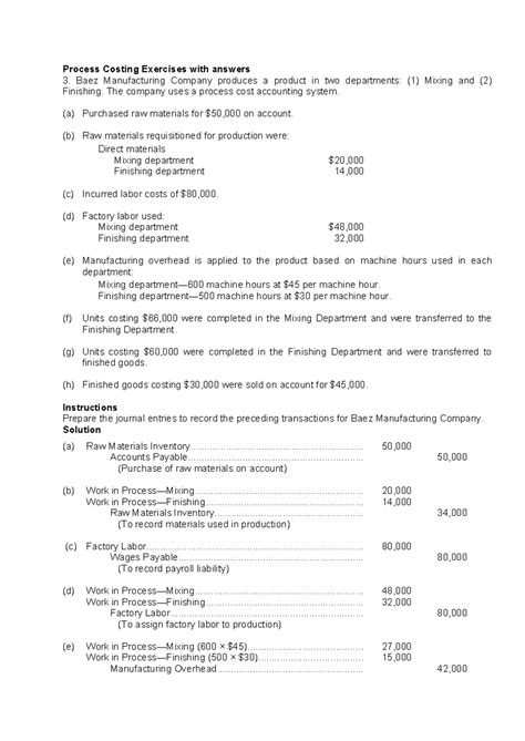Image result for Process Costing Exercises