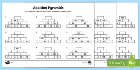 Image result for Addition Pyramid Worksheet
