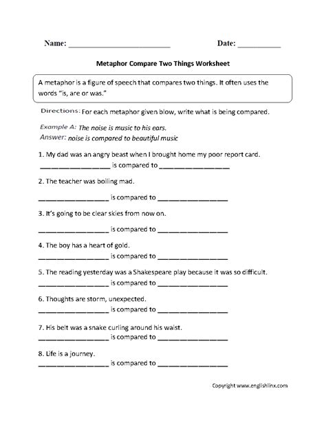 Image result for Figurative Language Matching Worksheet
