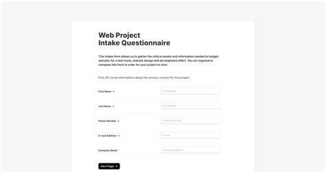 Simple Website Intake Form Template に対する画像結果