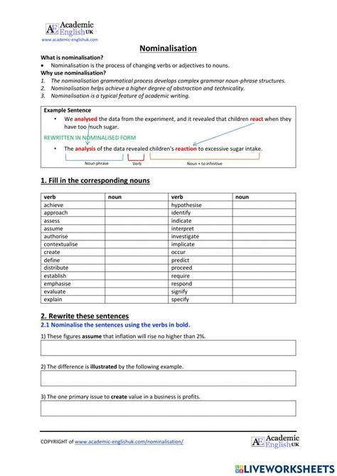 Toradh íomhá ar Nominalisation Worksheet Class 8