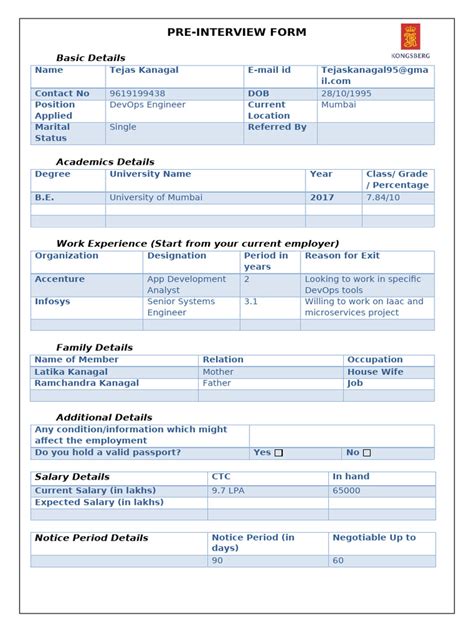 Pre-Interview Form に対する画像結果