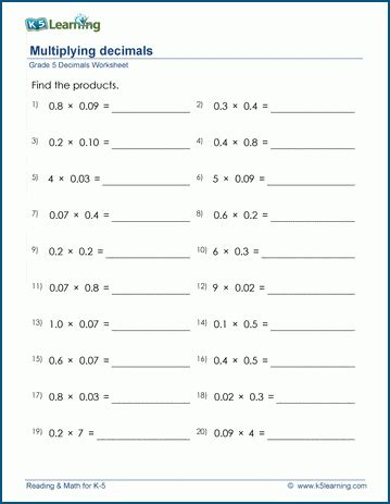 Image result for 5th Grade Math Worksheets Multiplication Decimals