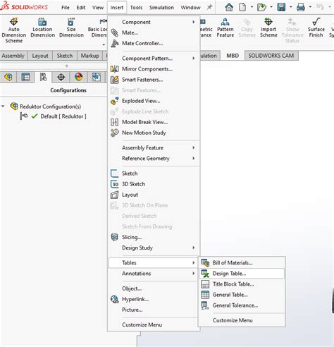 Toradh íomhá ar Inserting a Design Table in SolidWorks Drawing