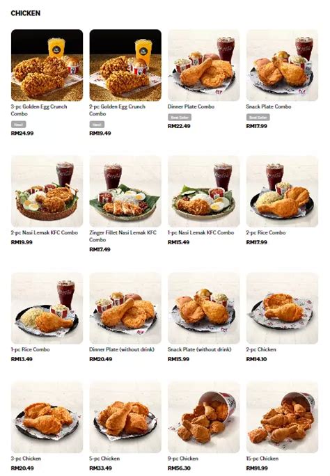 KFC Menu Malaysia with Price に対する画像結果
