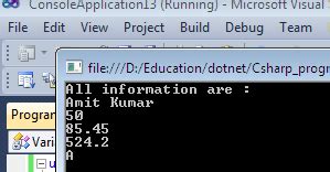 Toradh íomhá ar Simple Constant Variable Example for C#