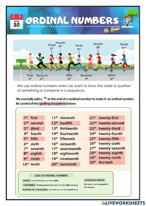 Toradh íomhá ar Ordinal Numbers Sample