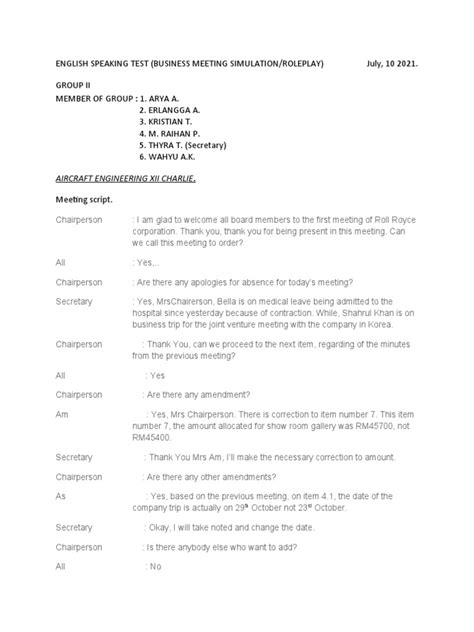 Image result for Formal Meeting Script Example