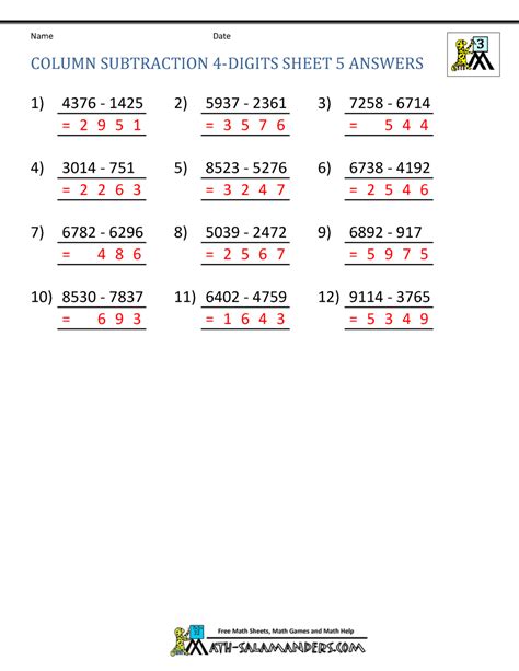 Image result for Problem Solving Subtraction 4 Digits