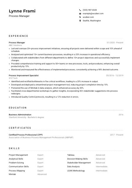 Image result for Example of a Resume Process Mapping