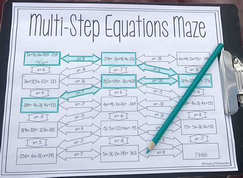 Multi-Step Equations Worksheet Maze に対する画像結果