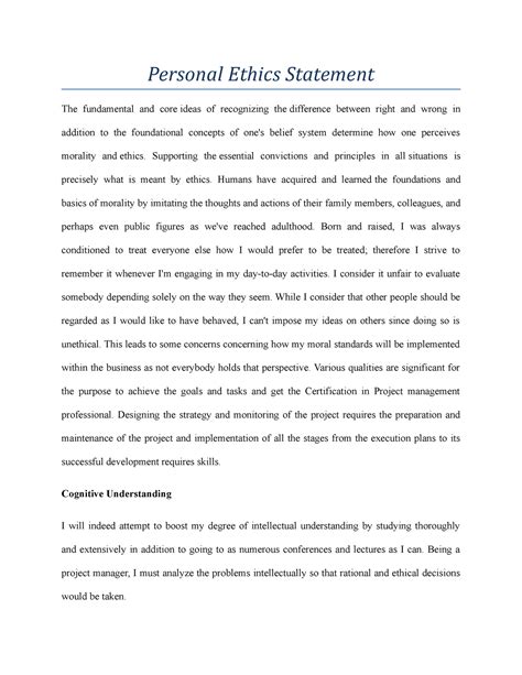 Image result for Example of a Personal Ethics Statement