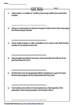 Rate Problems Worksheet Grade 6 に対する画像結果