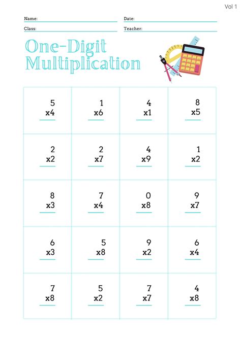Image result for Single Digit Multiplication Worksheet