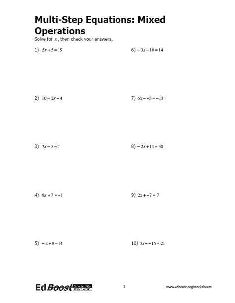 Image result for Multi-Step Linear Equations Worksheet