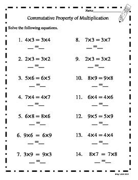 Image result for Commutative Property of Multiplication Sheets