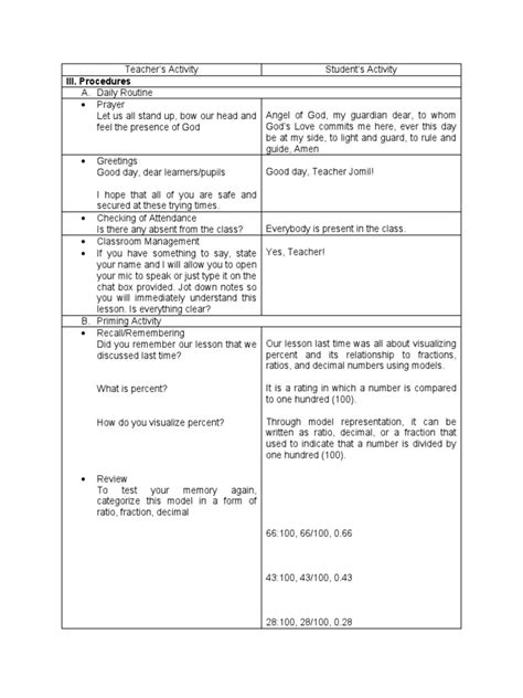 Image result for Lesson Plan Procedure Sample
