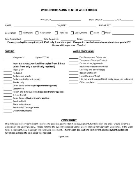 Afbeeldingsresultaten voor Printable Work Order Sheets