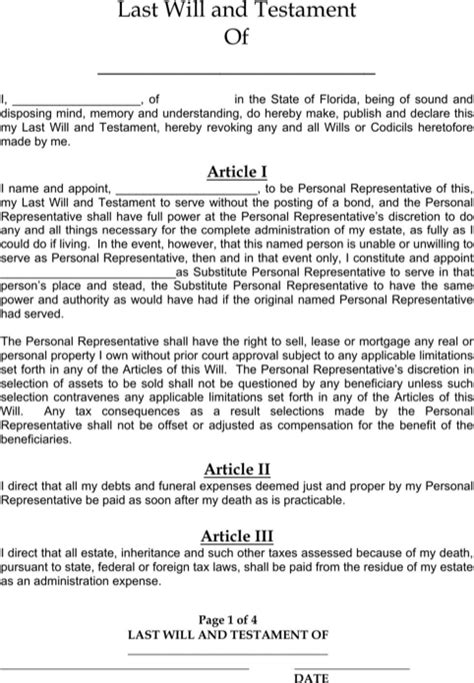 Toradh íomhá ar Sample Florida Last Will and Testament