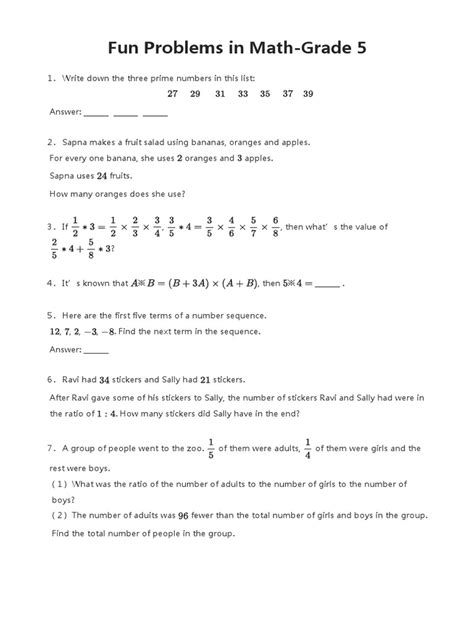 Fun Math Worksheets Grade 5 に対する画像結果