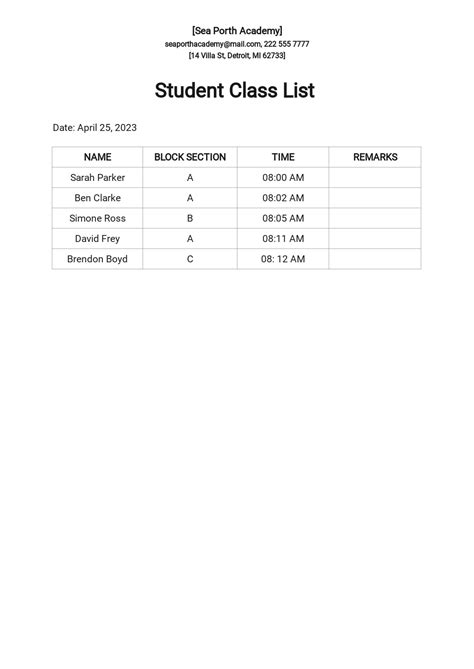 Image result for Class List. Excel