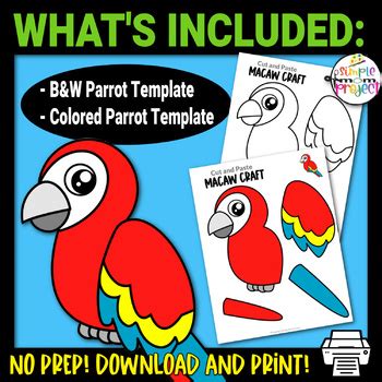 Parrot Cut and Paste Craft by Simple Mom Project | TPT