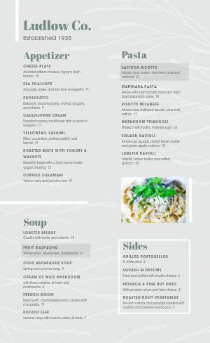 Toradh íomhá ar Fine Dining Menu Examples