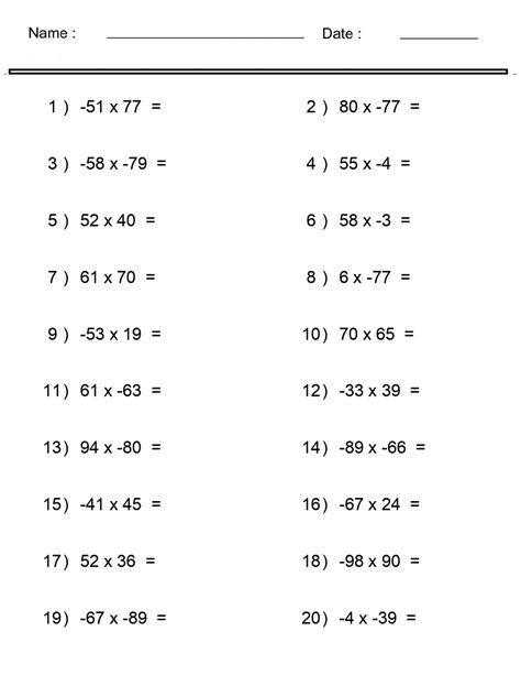 Image result for Printable Negative Numbers Worksheets