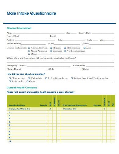 Image result for Standard Intake Questionnaire Template