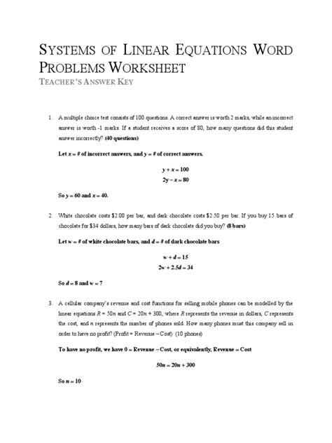 Image result for Systems of Equations Word Problems Worksheet