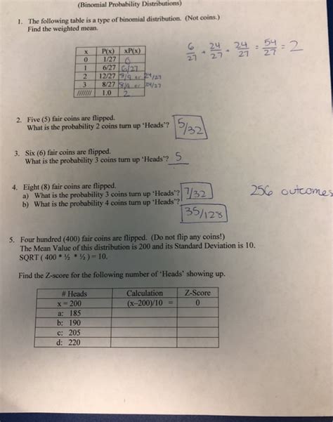 Résultat d’images pour Binomial Distribution Worksheet with Answers