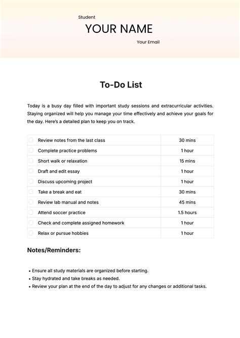 Image result for Free Sample to Do List Template