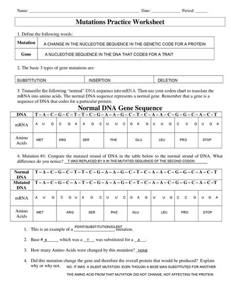 Image result for Mutation Practice Worksheet Answer Key